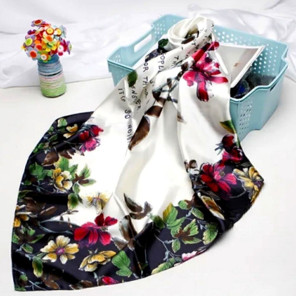 Fashion Head Scarf Headwraps for Women Silky Scarf Female Satin Print 35 x 35 in